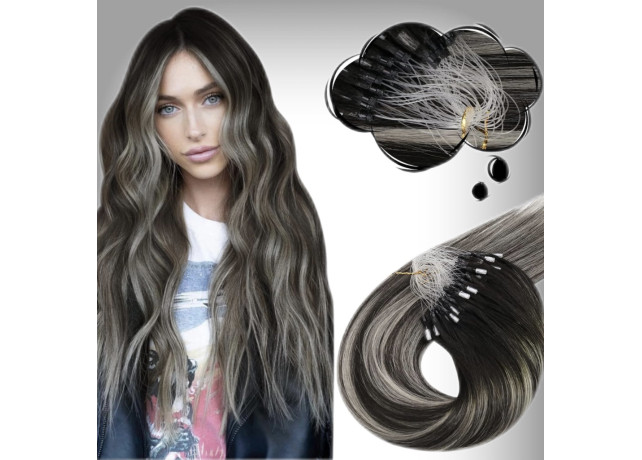 Extensii Microring Russian Hair Balayage #1B/Light Grey